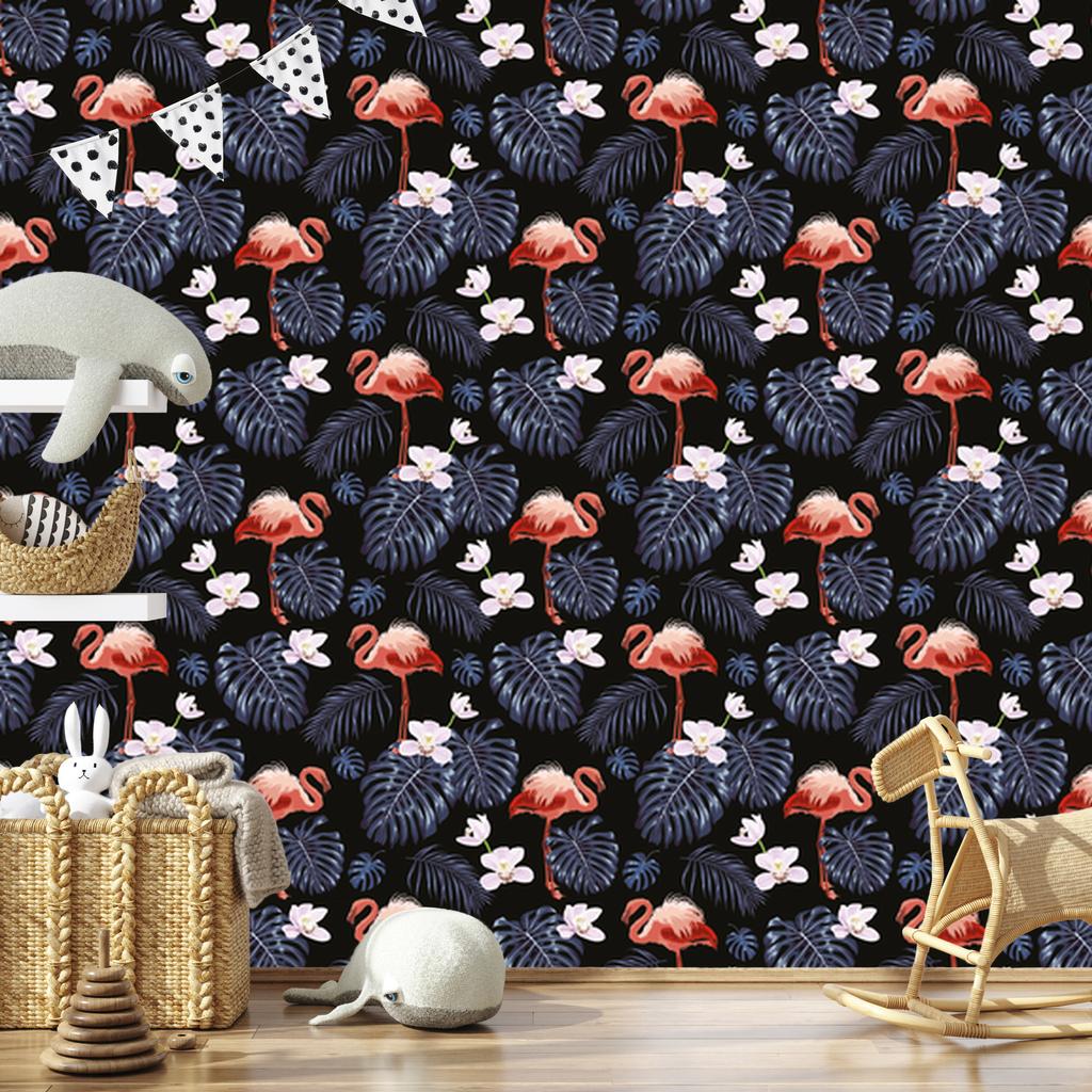 Flamingos Leaves Flowers and Nature Wallpaper for Living Room and Bedroom 50x1000