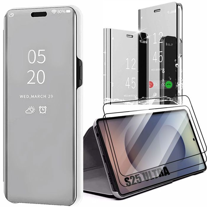 Coque de protection - BOOLING - Samsung Galaxy S25 Ultra - Effet Miroir Argenté - 2 Verres Trempés - Antichoc