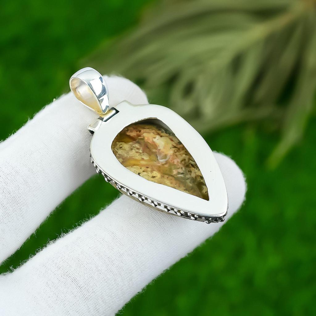 925 Silver Pear Polychrome Jasper Stone Handmade Engagement New Pendant Jewelry