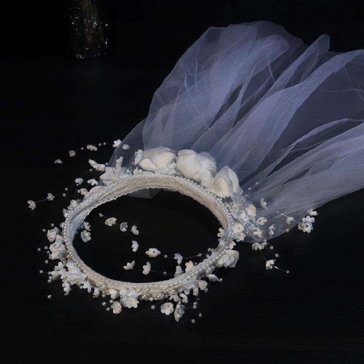 Wedding Photography Bride Long Veil with Beadwork Flower Photography Headdress