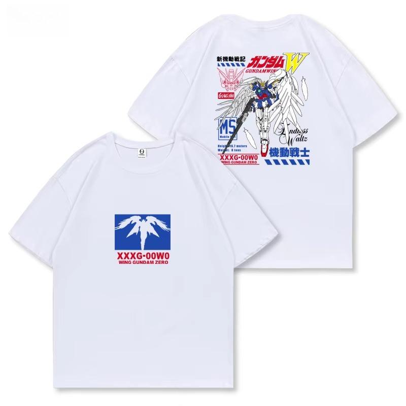 Flying Wing Zero Gundam T-Shirt Gundam Mobile Suit W Crew Neck Fashion Vintage Casual Pure Cotton Casual Short Sleeve Streetwear