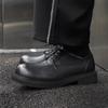 Big head leather shoes thick sole soft surface low-top shoes retro handmade round head casual derby shoes versatile small black shoes 9313-J