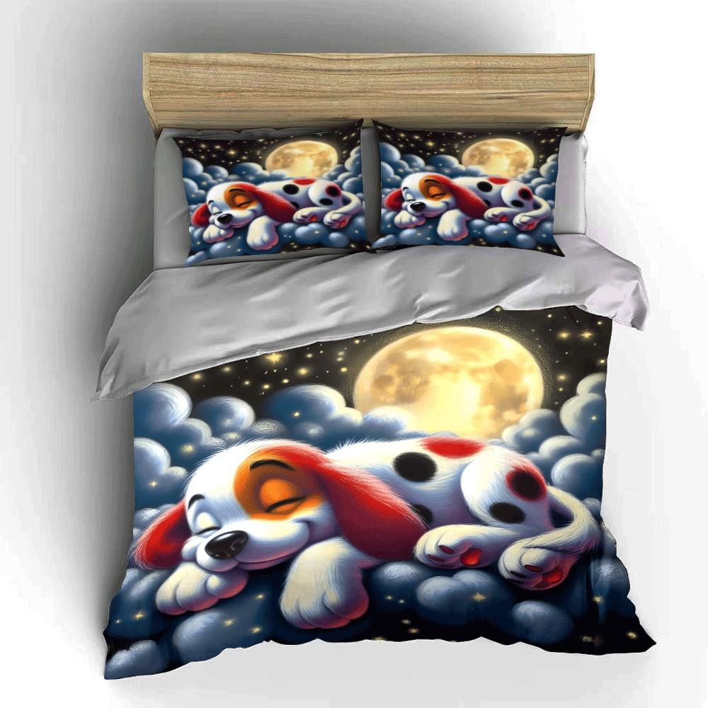 Moonlit Puppy Dream Bedding Set  Exquisite three-piece bedding set gift for kids and adults 135x200cm