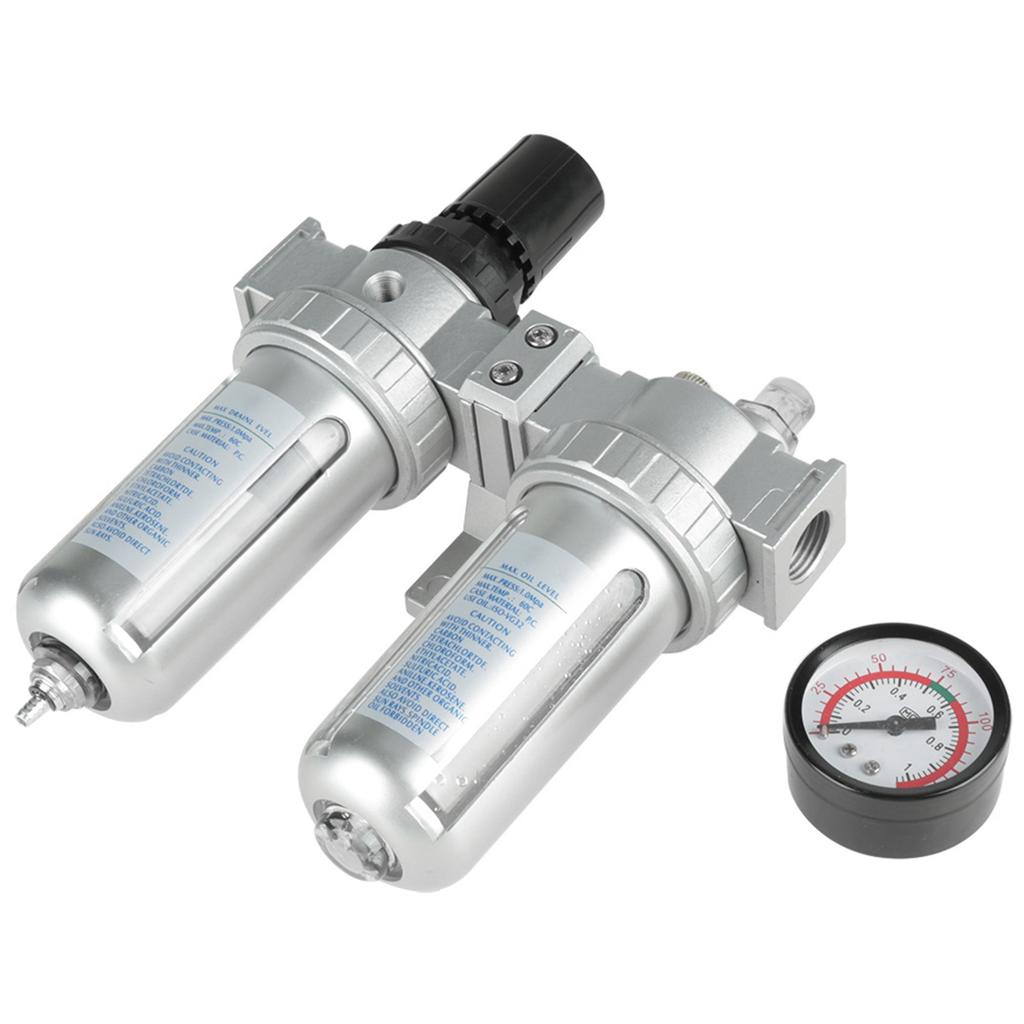 Kit di Strumenti Filtro Manometro Separatore Olio Acqua Regolatore per Compressore d'Aria 12"