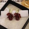 Autumn/Winter Luxury Socialite Style Drop Earrings: Silver Needle French Red Shell Flower Design