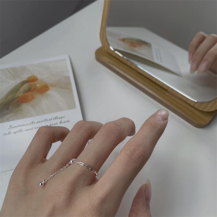 Korean Style Dongdaemun S925 Sterling Silver Adjustable Chain Ring for Women