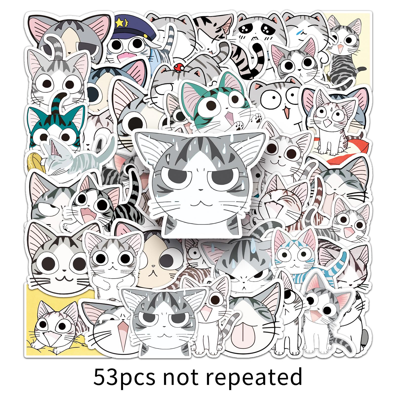 53 Kawaii Japanese Anime Cat Stickers - Waterproof for Room, Computer, or Journal Decoration