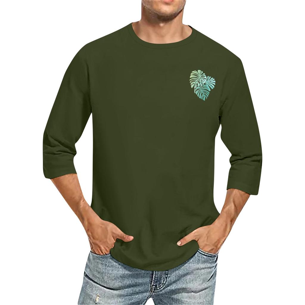 Men's Casual and Fashionable Printed Round-neck Three-quarter Sleeve Top T-shirt