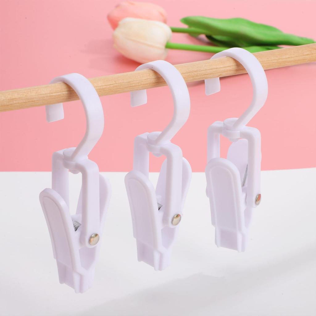 OUNONA Clothespins with 10 Clothes Clamp and Travel Hooks, PVC, Hanging, Unbreakable, Non-Slip, Pieces, Large, Kitchen, Bathroom, Drying, Pinch,