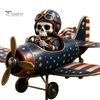 Gift for Gardening Enthusiasts Metal Skeleton Pilot Airplane Wind Spinner with Ground Stake, Vintage American Flag Garden Style Accessory Yard Rustic