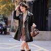 Women's PU Leather Trench Coat with Suit Collar, Double-Breasted, Mid-Length, Waist-Slimming for Spring/Autumn - Model YG82936.