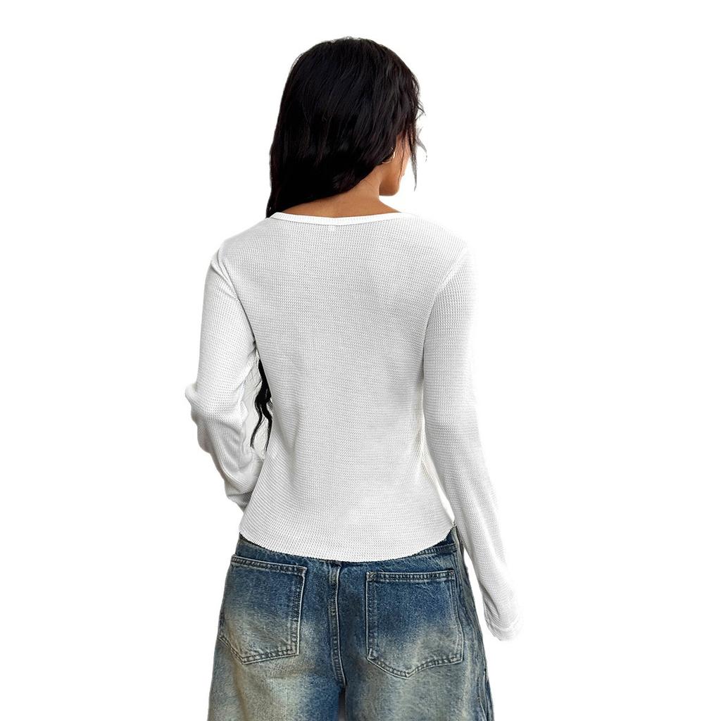 Hot Girl Style Button Long-sleeved Vest T-shirt Women's Spring and Summer
