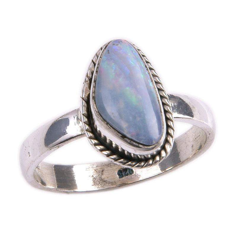 Pierre Précieuse Opale Australienne Naturelle Argent Sterling Massif 925 Bijou Bague T.7 r5j54