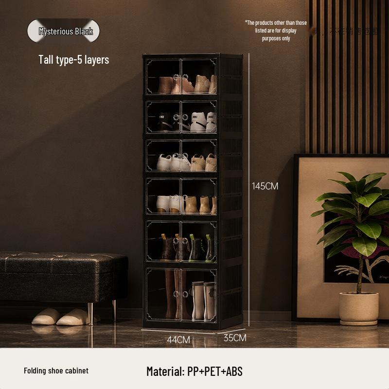 Foldable No-Assembly Shoe Cabinet: Magnetic, Transparent, Dustproof, Large Capacity, Thickened Design for Home Use.