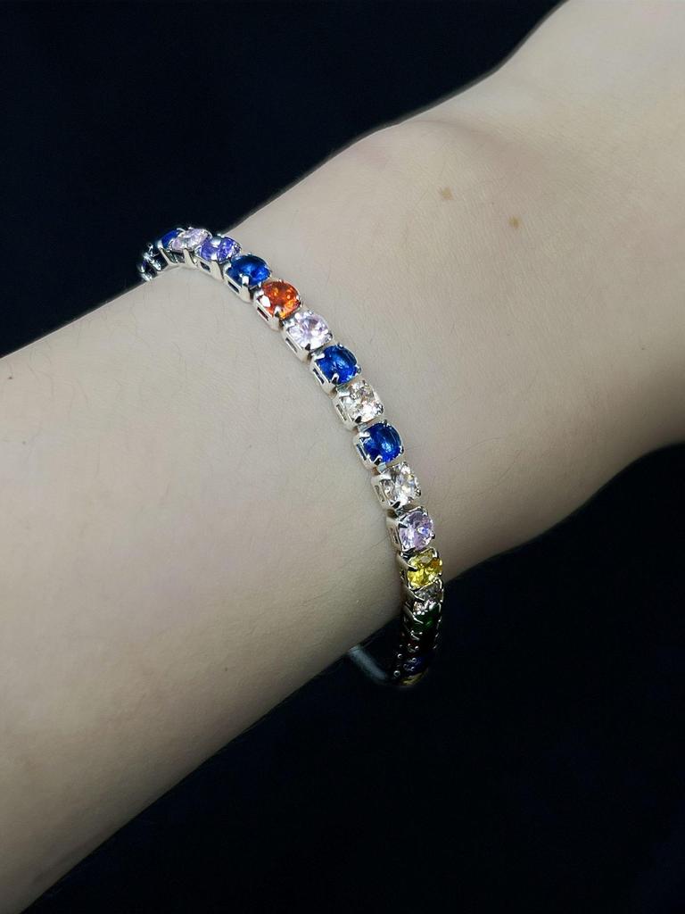 Elegant Women’s Colored Zircon Gold-Plated Tennis Bracelet