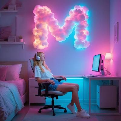 3D Cloud Lamp USB-Powered Smart Lamp DIY Letter-Shaped Bedroom Night Light Game Room Ambient Lighting Birthday Party Decorative Lights