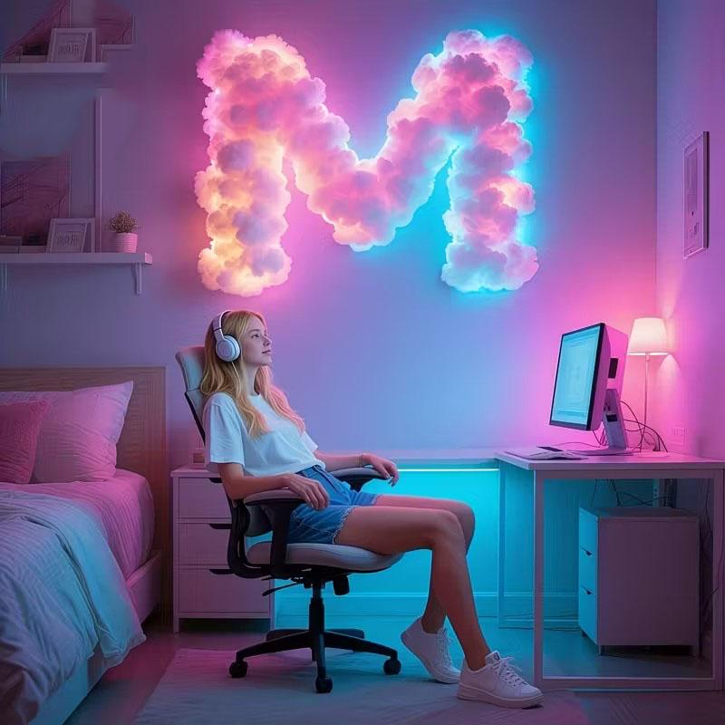 3D Cloud Lamp USB-Powered Smart Lamp DIY Letter-Shaped Bedroom Night Light Game Room Ambient Lighting Birthday Party Decorative Lights