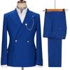 New Fashion Royal Blue Suits For Men Double Breasted Jacket And Pants 2 Piece Slim Fit For Wedding Groom Party