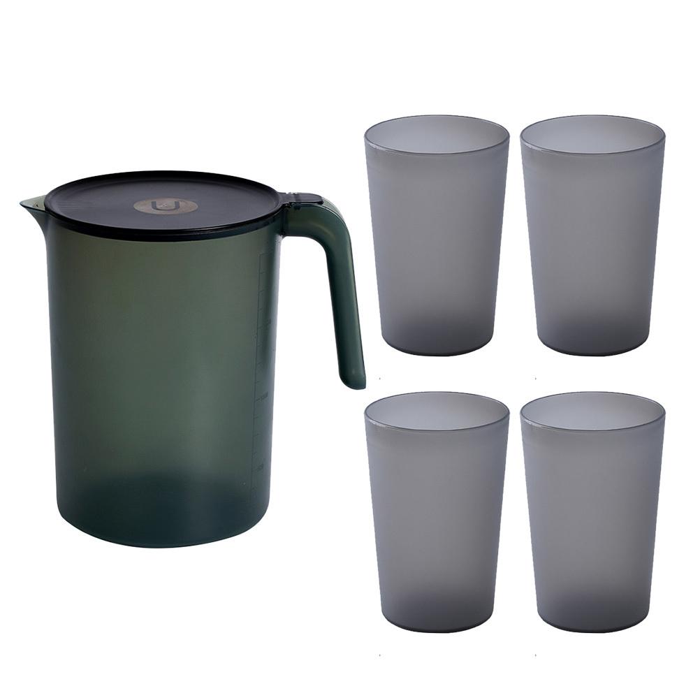 1 Set Plastic Large Capacity Cold Water Kettle Set Transparent Pitcher Splash-Proof Cover Handle Design Cups Included Kitchen