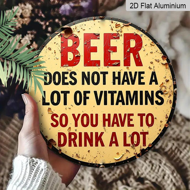 2D Flat - 7.87-Inch Humorous Vintage Beer Sign with a Rustic Look, Round Aluminum Wall Decor | Single Piece, Ideal for Holiday Gifts, Suitable for