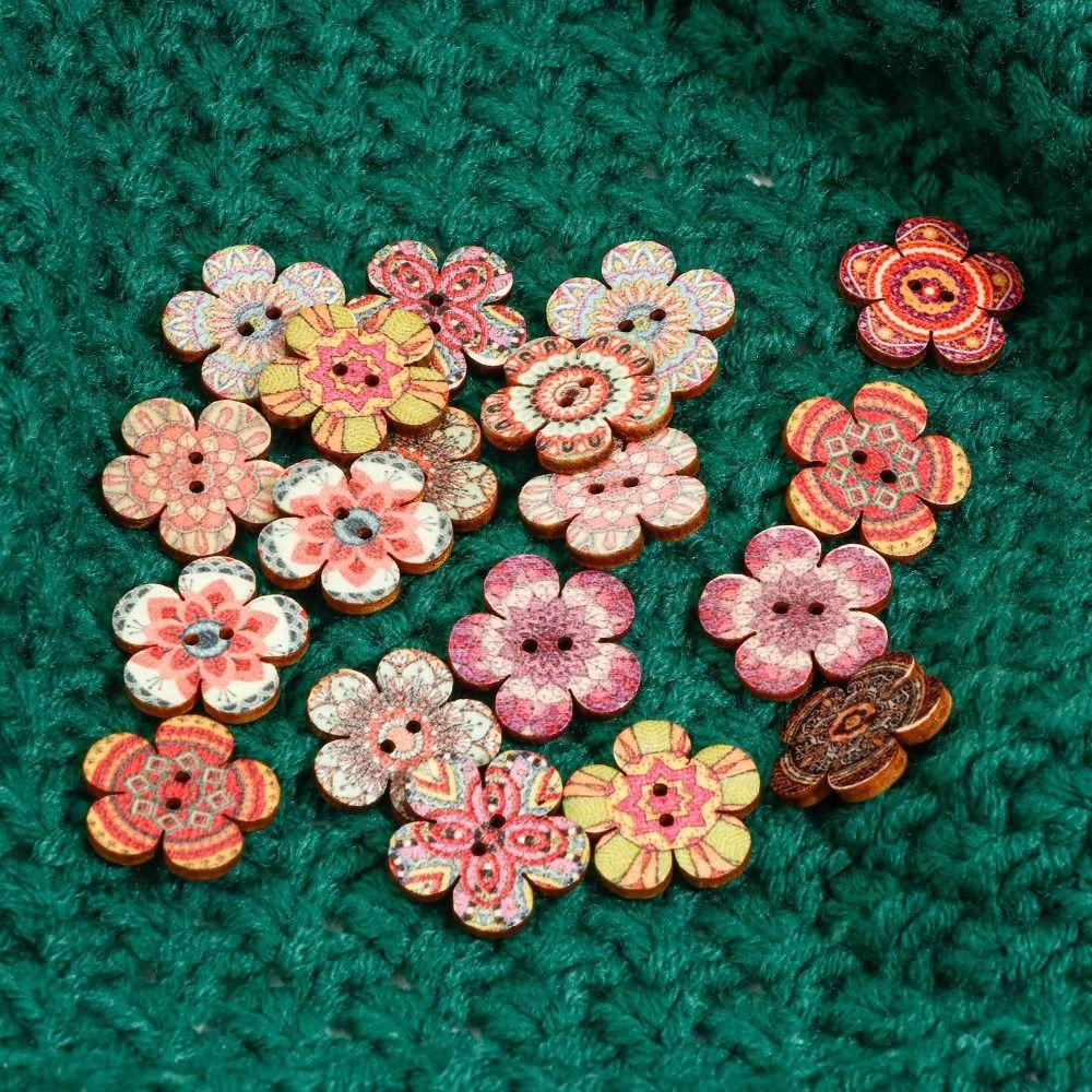 

100PCS 2 Holes Flower Wooden Buttons Flat-back Sewing Button Shirt Clothing Button Clothing Sewing