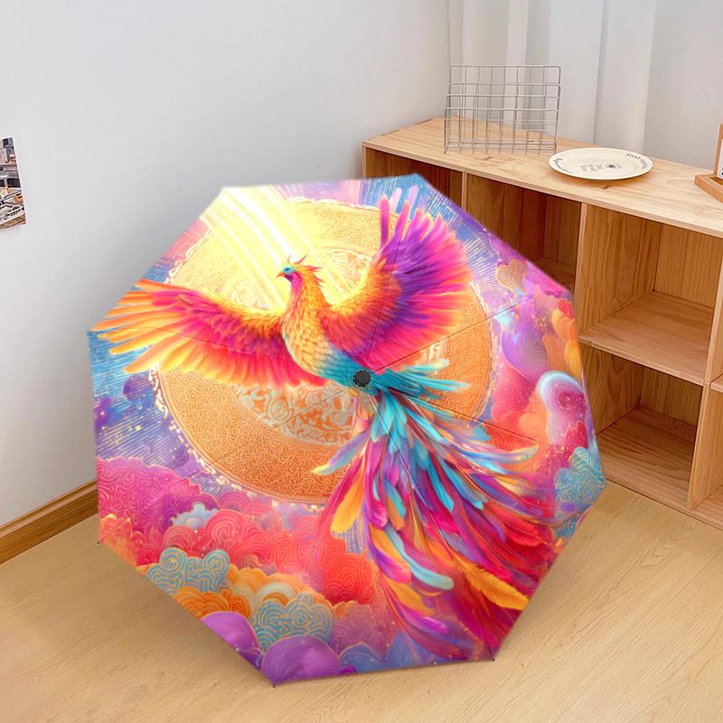 1 PC Automatic Folding Umbrella - Beautiful phoenix Pattern, Portable & Foldable Design with 8 Ribs, Christmas Birthday Gifts