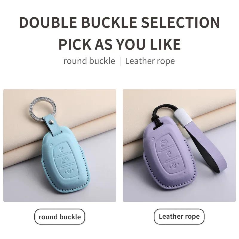 PU Leather Car Key Case Cover Holder Keychain Protective Shell for Hyundai Creta Ix35 Ix45 I10 I30 I40 Remote Key