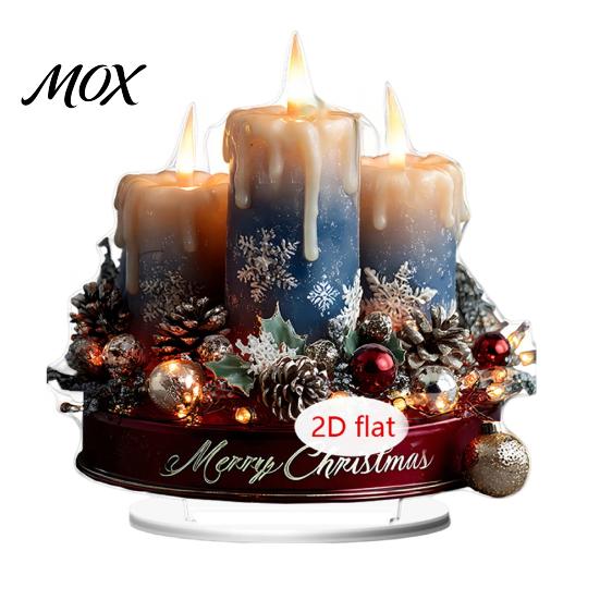 Decorative Holiday Figurines Christmas Candle Ornament, 2D Flat Acrylic Ornament with Base, Tree Decorations Snowman Reindeer Festive Table