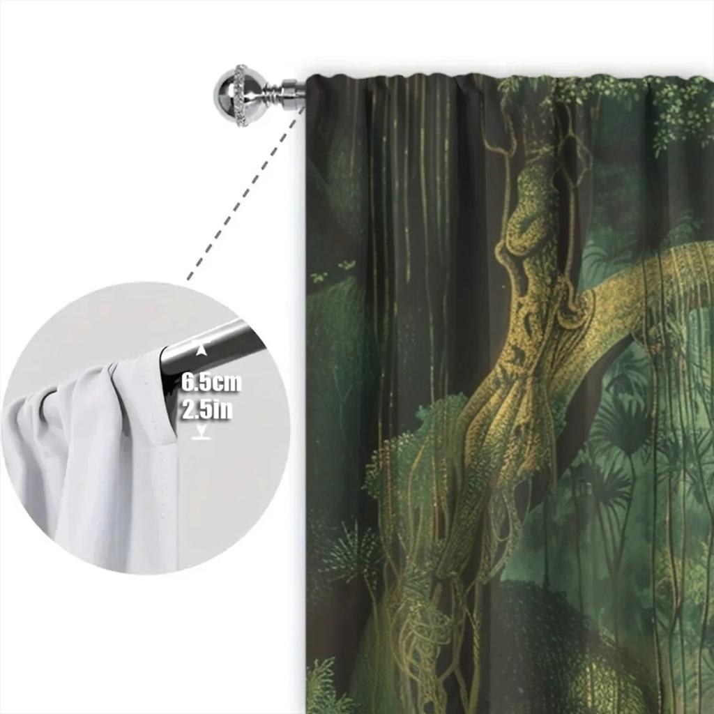 2pcs Jungle Exploration Printed Curtain for Home Decor - Rod Pocket Window Treatment for Bedroom, Office, Kitchen, Living Room