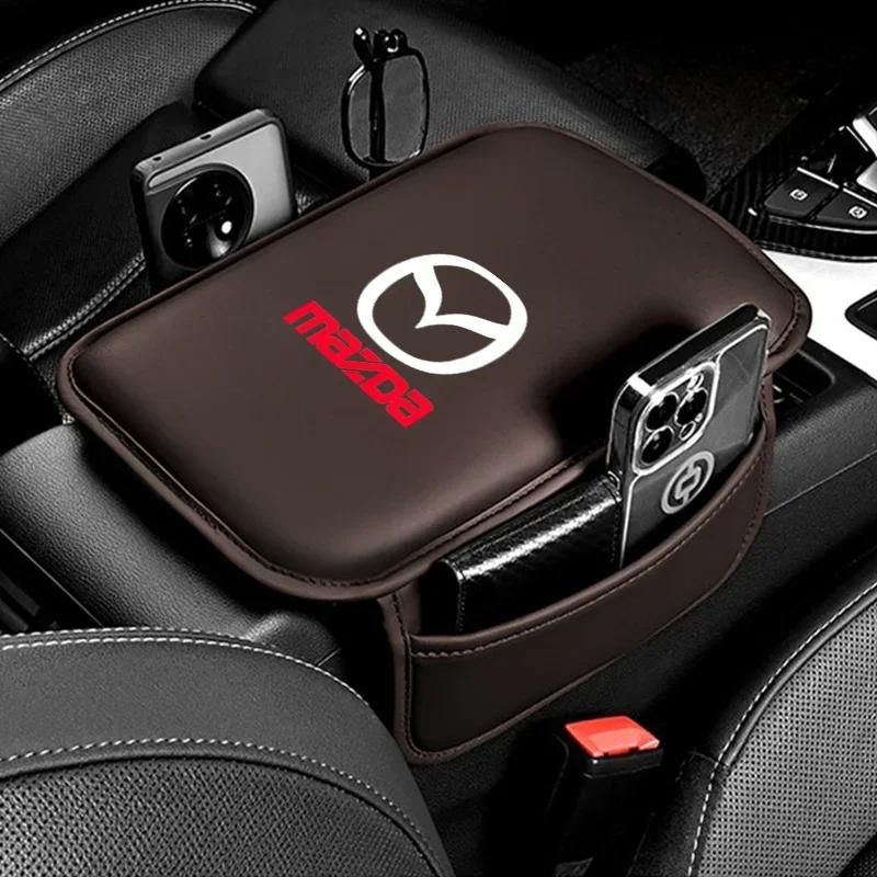 2025 Heißer Mittelkonsolen-Armlehnen-Schutz Leder Auto-Armlehnenbox-Polster Aufbewahrungstasche für Mazda 3 6 Axela Atenza CX-5 MX5 Auto AC