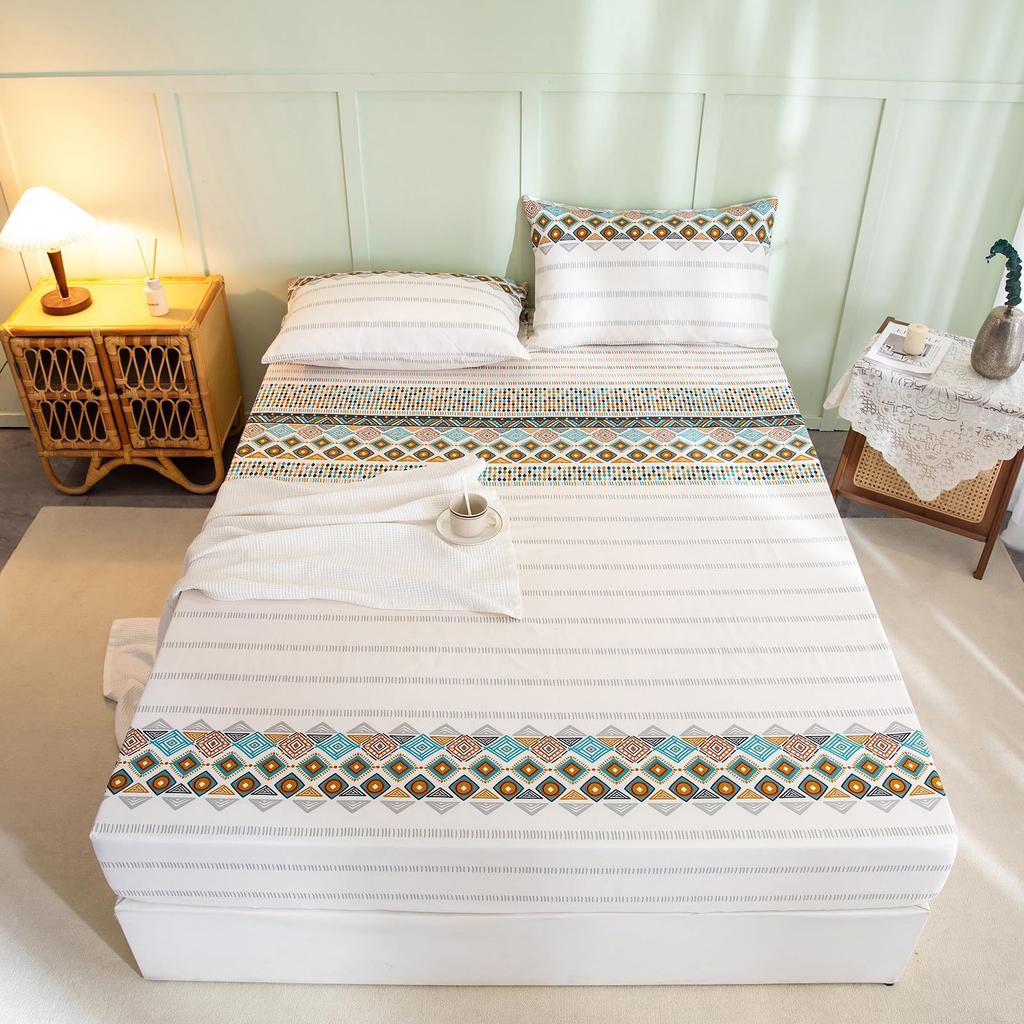 Plant Geometric Shape Pattern Bed Hat Three-Piece Digital Printing Bedding Set Adult Children