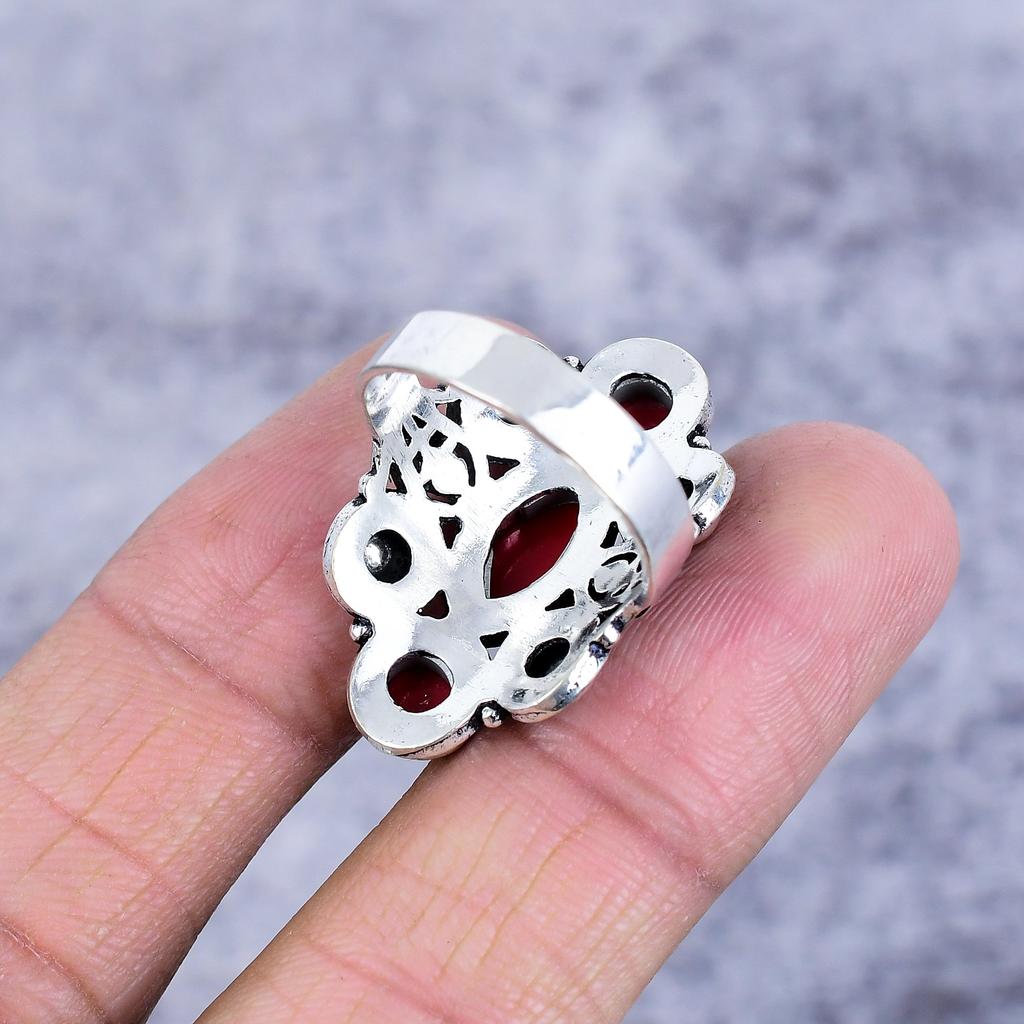 Red Coral Gemstone Handmade 925 Sterling Silver Jewelry Ring Size 10 M-2680