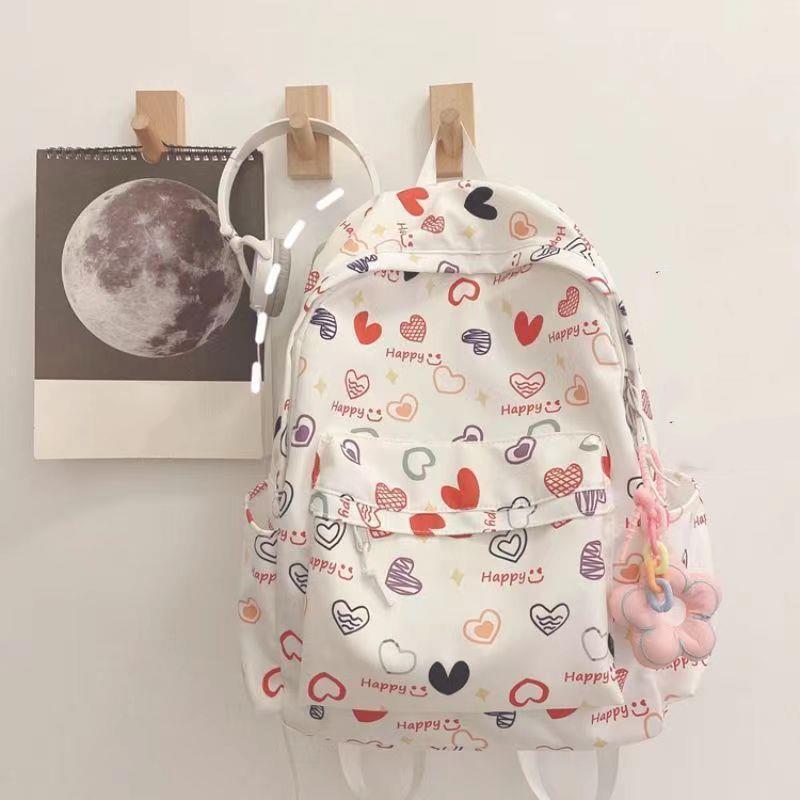 Kawaii Cartoon Backpack For Women Funny Large Capacity School Shoulder Bag Nylon Handbag Student Anti-theft Rucksack