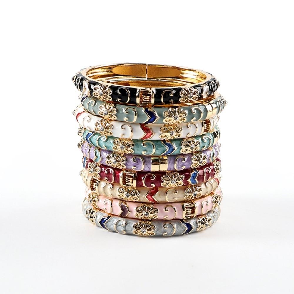 Traditional Flower Bangle Enamel Women's Hand Bracelet Vintage Cloisonne Bangle  Jewelry Gifts