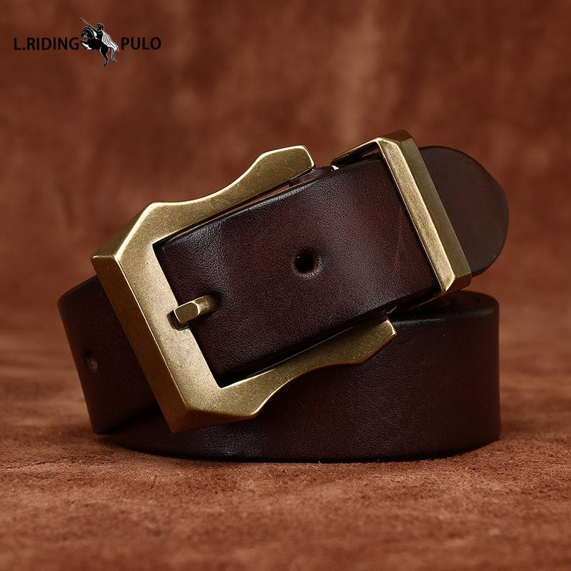 Móda Osobnost Retro Zesílený Hladký Vrchní Vrstva Hovězí Kůže Pravá Kůže Pánský Opasek Drsný Chlap Měděná Přezka Opasek