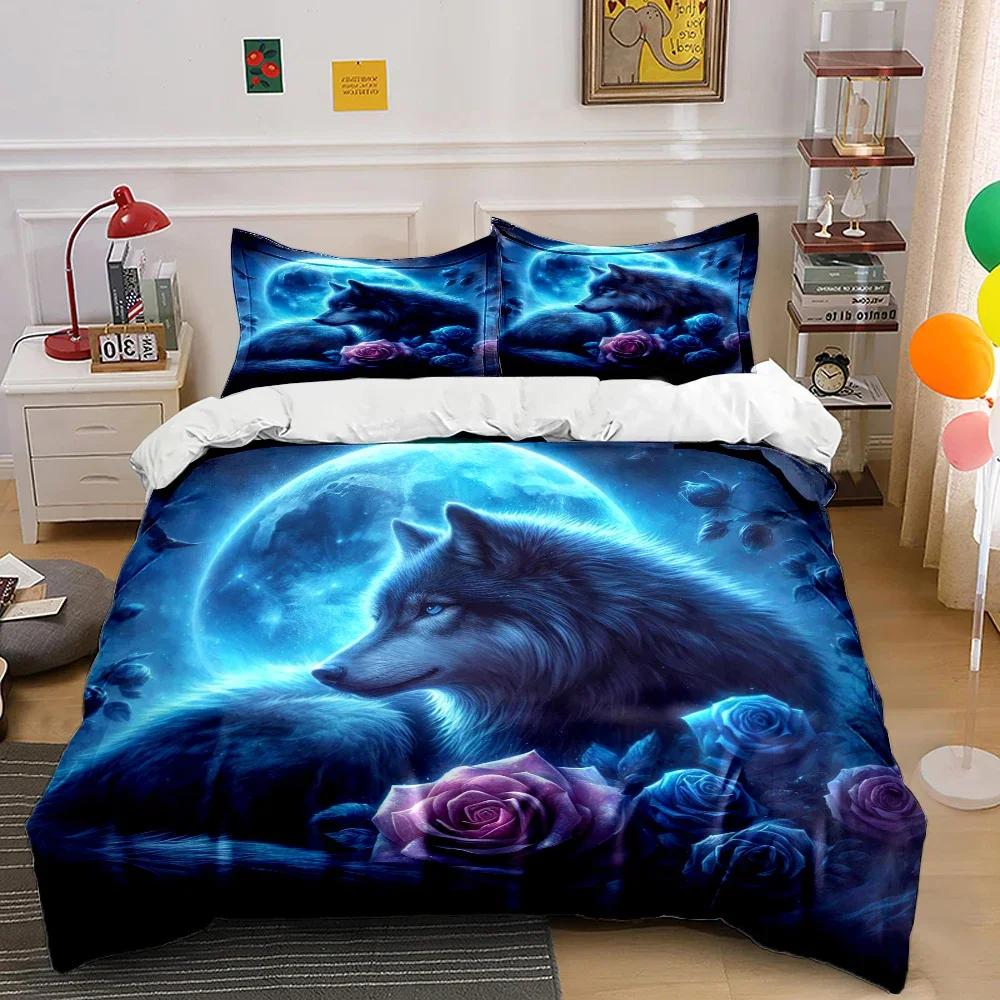 New Arrival! Wolf and Rose Print Bedding Set for Wolf Totem Lovers 1 Quilt Cover 2 Pillowcases Adult and Kids Bedding Set Gifts