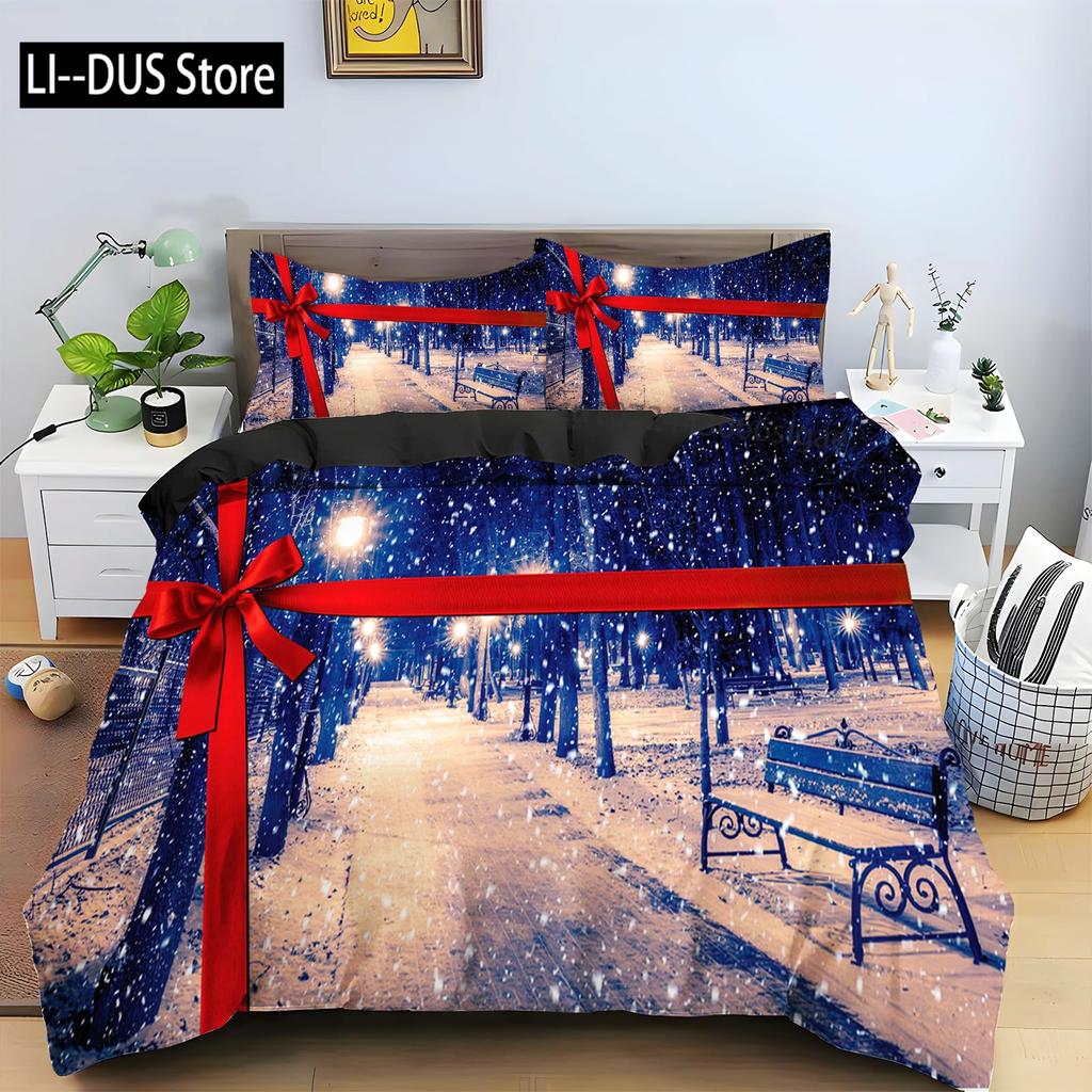 Snow Christmas Duvet Cover Set Decorative 3 Piece Bedding Set With 2 Pillow Shams Single King Queen Twin Size Bed Collection