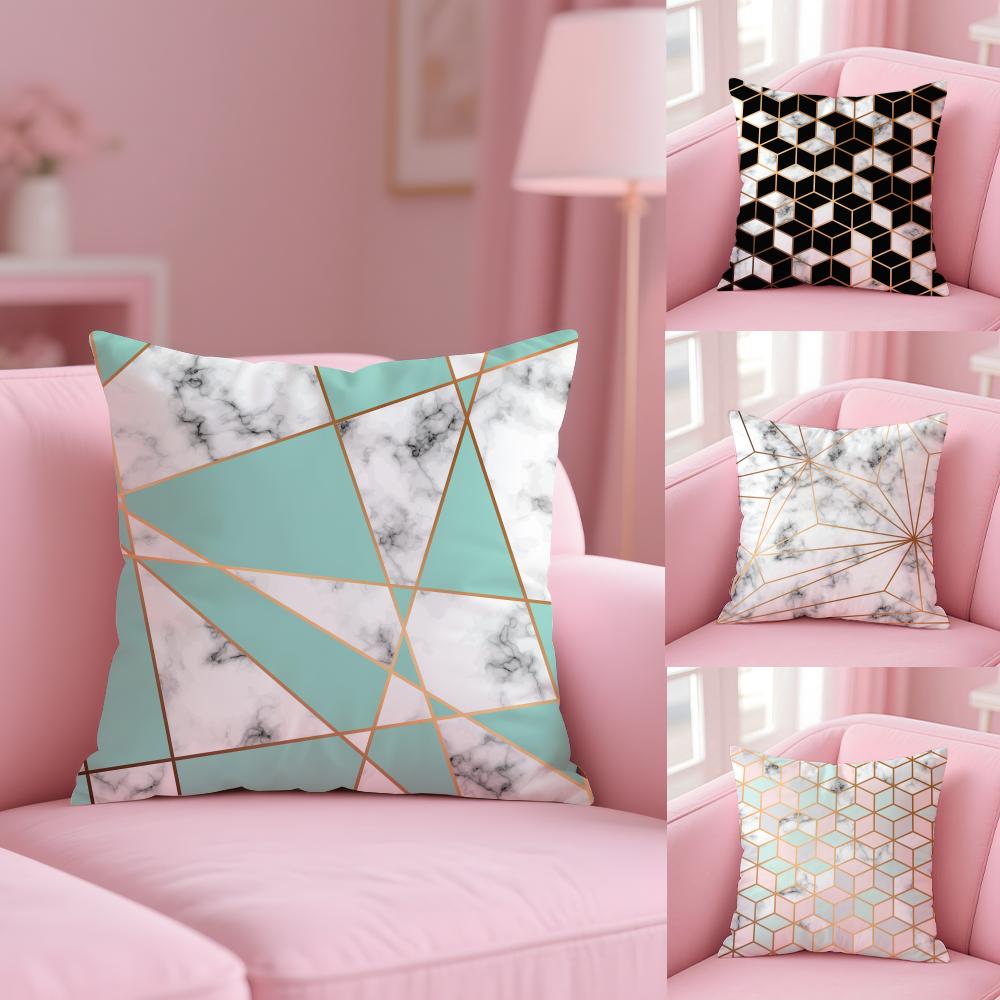 Gold Geometric Marble Pillow Case Plush Fabric Soft Double-Sided Printed Sofa Warm Winter Home Gift Cushion Cover