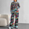 Color Graffiti European and American Autumn and Winter Casual Long-sleeved Suit Women's Hooded Sweater Trousers Two-piece Set