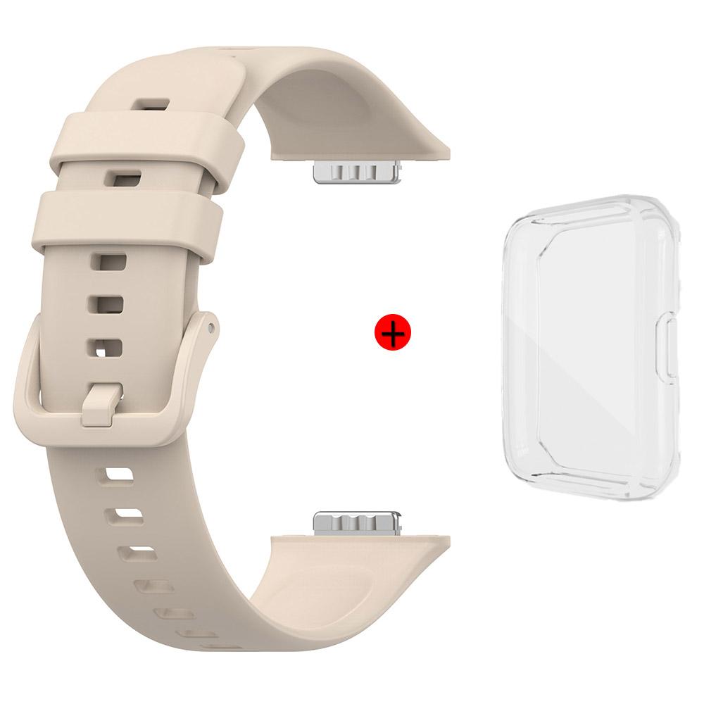 For Huawei Watch Fit 2 Silicone Strap+Case Watchband With Same Color Buckle Wristband and Transparent Watch Shell