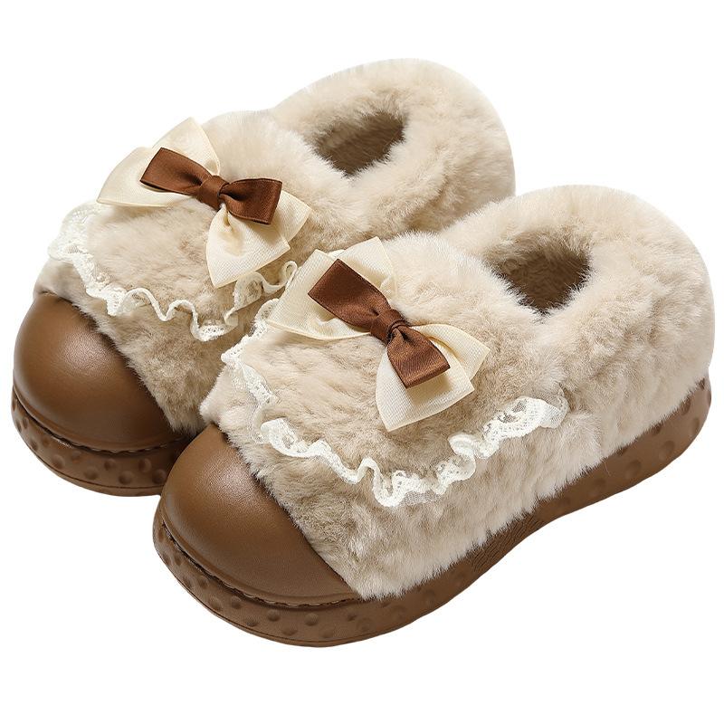Schleife Baumwollpantoffeln Winter Neu Innenhaus Dicksohlig Warm Plüsch Baumwollschuhe Außen tragen