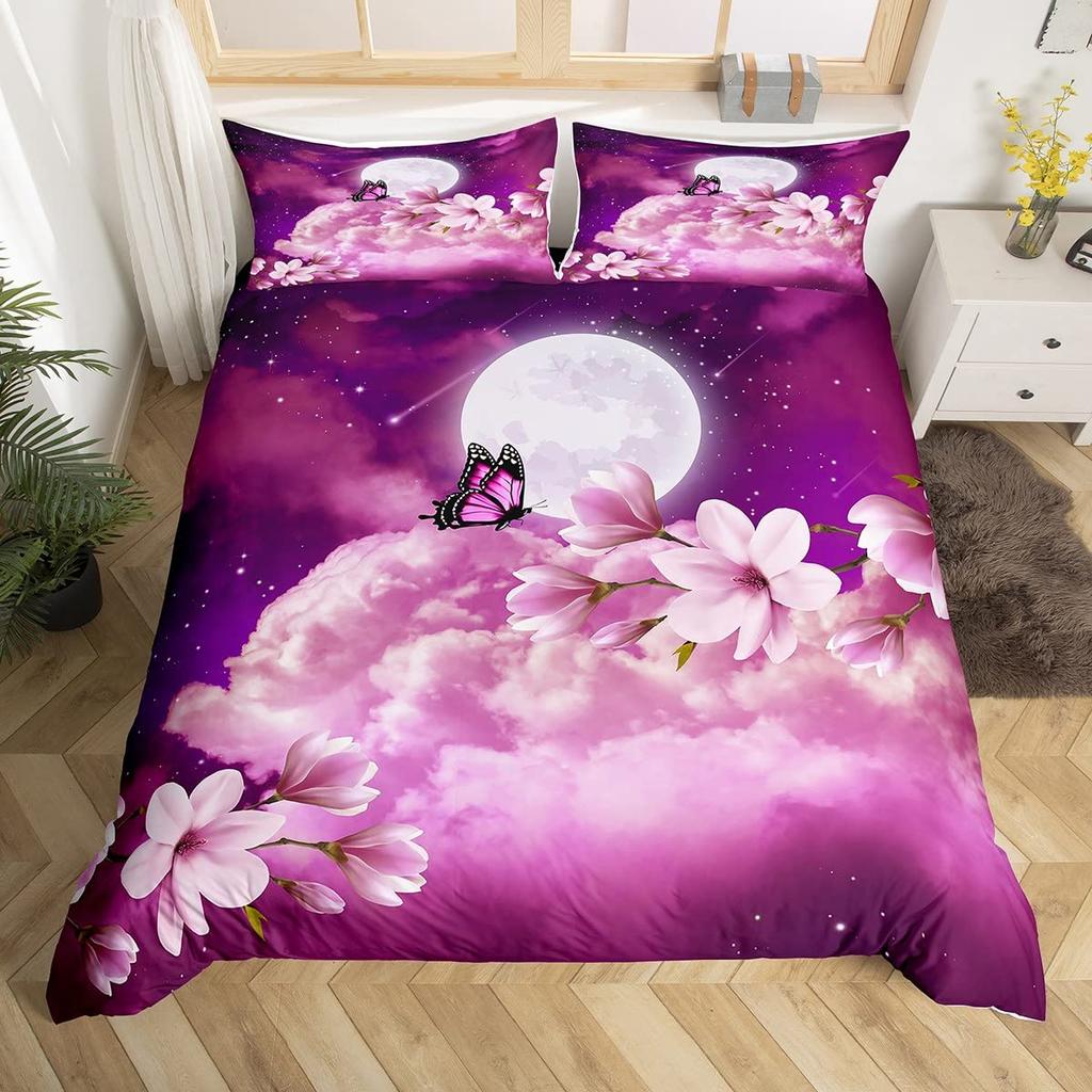 Butterfly Duvet Cover Set Twin King Size Romantic Rose Floral Bedding Set Microfiber Galaxy Comforter Cover For Girl Women Room