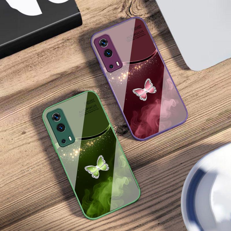 Pink Butterfly Ash Blue For Vivo Y76 16 55 V29 Lite 5G 25 23 30 iQOO Z9X 12 Pro Neo X200 100 90 60 Tempered Glass Phone Case