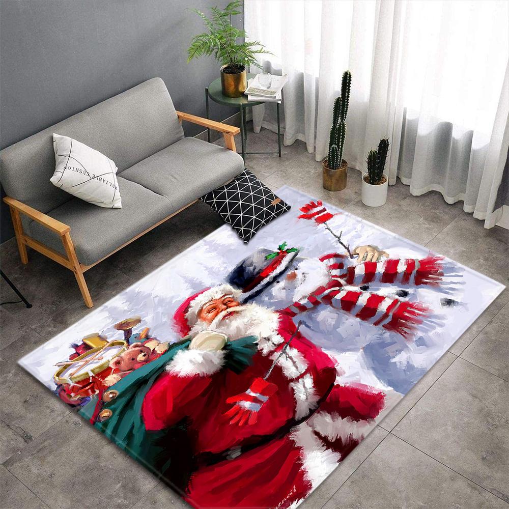 Christmas Living Room Carpet New Year's Child Rug Snowman Santa Claus Floor Mat Kitchen Bedroom Area Rug Non-slip Doormat