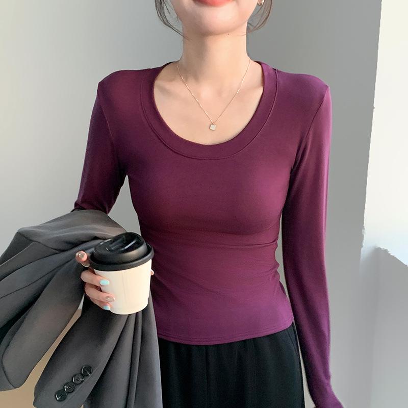 H256 Damski T-shirt Slim Fit z Okrągłym Dekoltem i Długim Rękawem na Wiosnę, Jesień i Zimę – Wszechstronny do Warstwowania lub jako Odzież Wierzchnia.