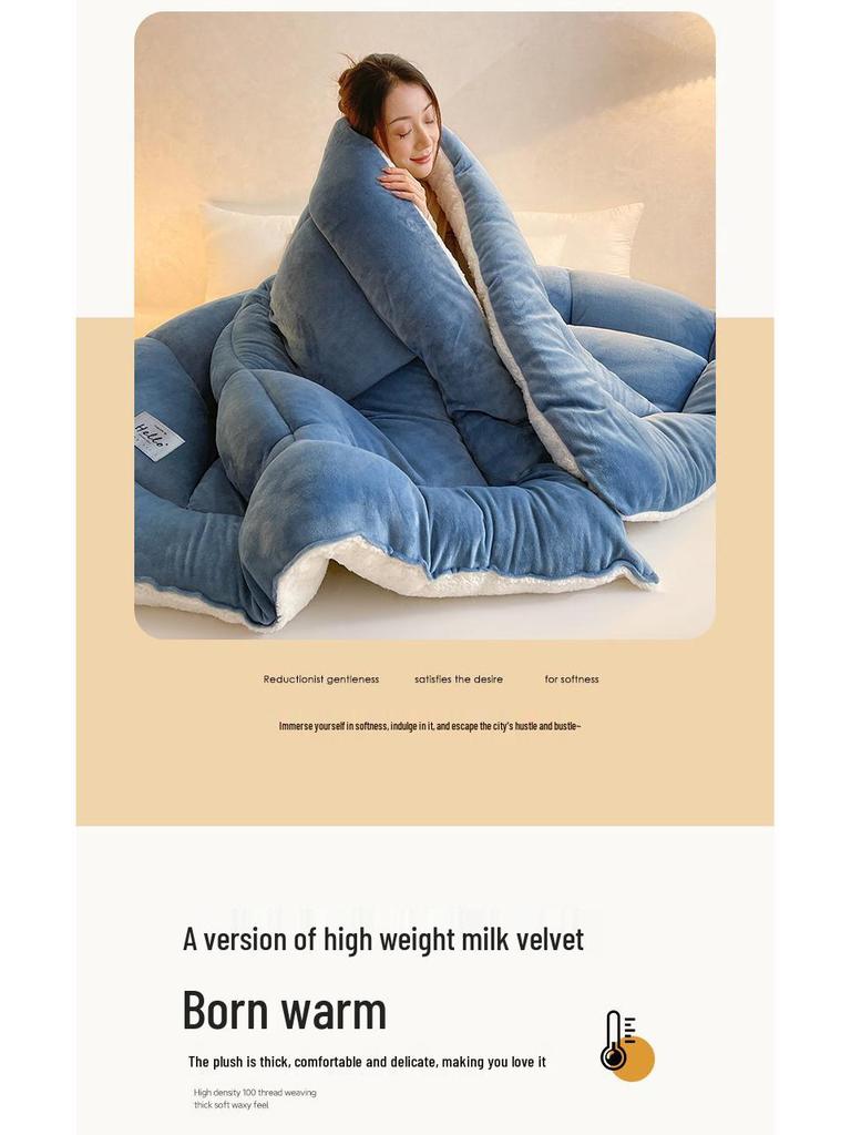 Populaire Winter Melkfluweel & Lamswol Dekbed - Dik Warm Katoenen Dekbed & Matrasbeschermer voor Eenpersoons-/Tweepersoonsbed