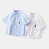 Boy's Short-Sleeved Shirt Tops Summer K-style Kids Loose Shirt Baby V Neck Pure Color Embroider Bear Clothes