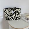 Fashionable Beige Leopard Print Canvas Tote Bag - Large Capacity Shoulder Handbag for Female Students