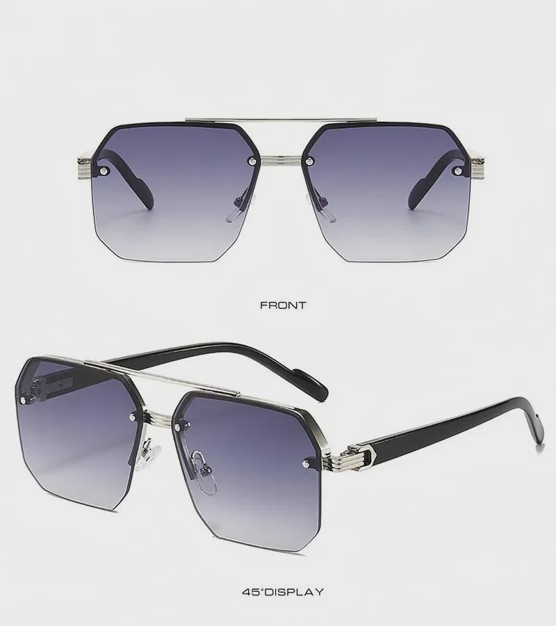 2025 Trendy Double Beam Square Pilot Sunglasses - Unisex European & American Half Frame Style