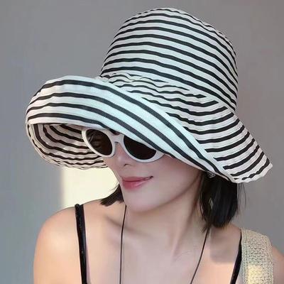 Sombrero de Pescador Plegable de Verano a Rayas para Mujer Ligero Transpirable Ala Ancha Protección Solar Gorra de Playa Accesorio Casual para Exteriores